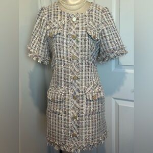 Chic Tweed Dress - Cream and Gray